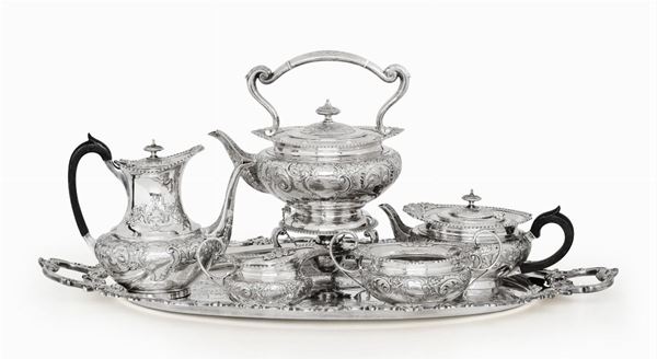 Servizio da tè e caffè in argento Londra 1897, bollo dell'argentiere non identificato