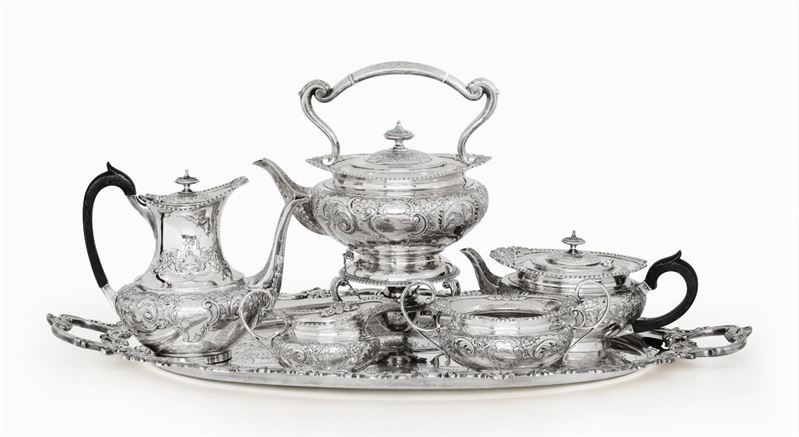 Servizio da tè e caffè in argento Londra 1897, bollo dell'argentiere non identificato  - Asta L'Art de la Table - Cambi Casa d'Aste