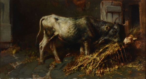 Tito Pellicciotti (1872-1943/50) Mucche in stalla