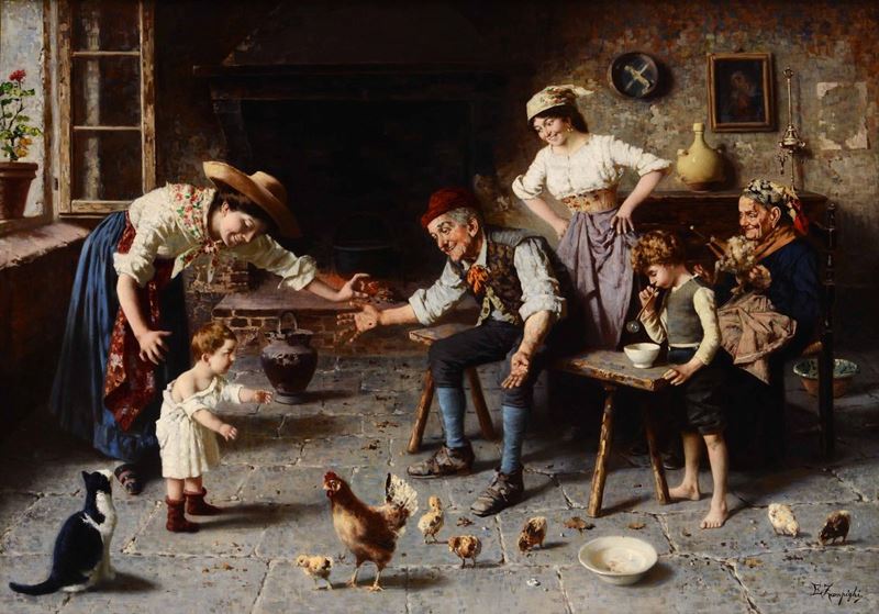 Eugenio Zampighi (1859 - 1944) Interno di cucina  - Auction Paintings of the XIX and XX centuries - Cambi Casa d'Aste