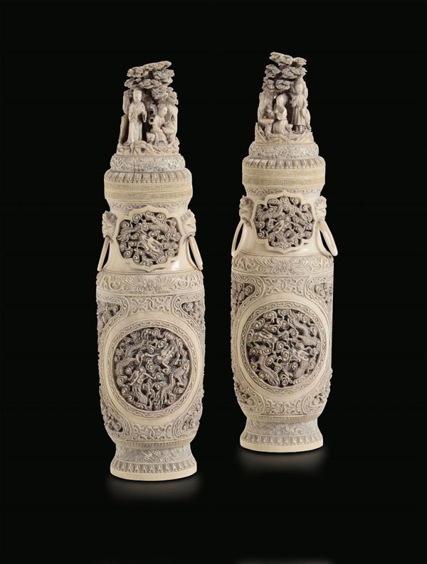 Two ivory vases, China, early 1900s
