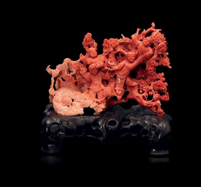A coral group, China, early 1900s  - Auction Fine Chinese Works of Art - Cambi Casa d'Aste