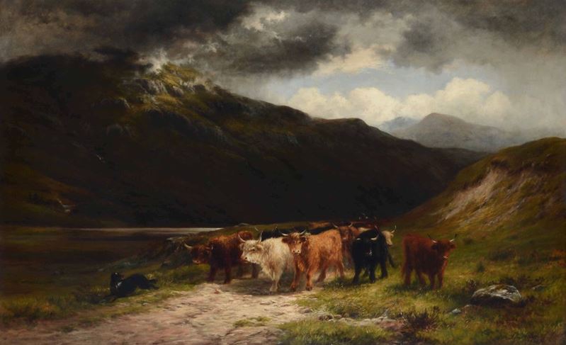 Louis Bosworth Hurt (1856 - 1929) Mucche al pascolo, 1881  - Asta Dipinti del XIX e XX secolo - Cambi Casa d'Aste