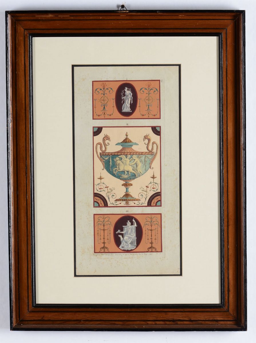 Coppia di Stampe Raffiguranti Motivi Architettonici Neoclassici, Fine XVIII Secolo