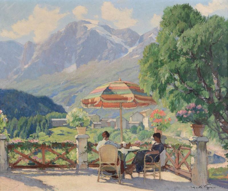 Mario Moretti Foggia (1882-1954) Figure in terrazza  - Asta Dipinti del XIX e XX secolo - Cambi Casa d'Aste