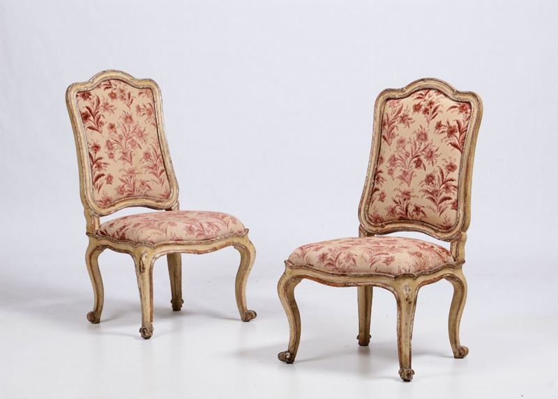 Coppia di sedie in legno laccato, fine XVIII secolo  - Asta Antiquariato - I - Cambi Casa d'Aste