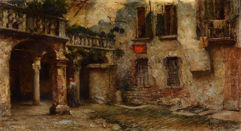 Mario Moretti Foggia (1882-1954) Cortile  - Asta Dipinti del XIX e XX secolo - Cambi Casa d'Aste