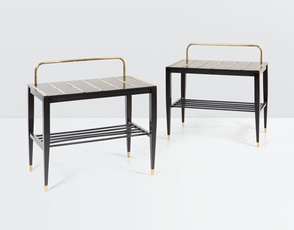 Gio Ponti, a pair of luggage racks in ebonised wood with brass details. Part of the furnishings of the  [..]