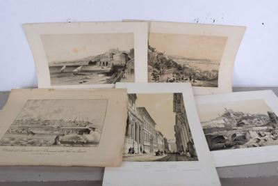 Genova. Vedute Litografichelotto di Cinque Grandi Vedute di Genova, Secolo XIX