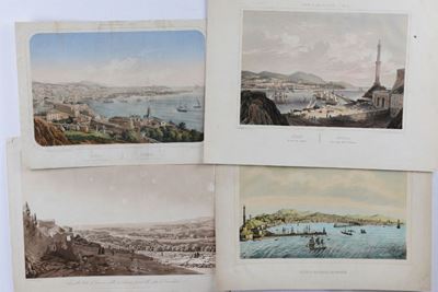 L. Turgisdessiné Et Lith. Par Deroy. Genes Vue Prise De la Porte De la Lanterne e Altre Tre Belle...