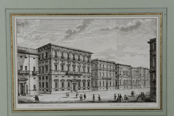 Anonimo Incisione derivata dal Guidotti. Veduta del palazzo Carrega in strada nuova. Fine XVIII secolo