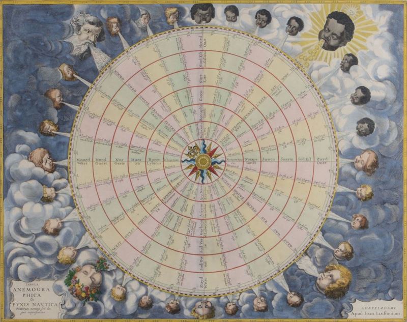 Tabula anemographica con rosa dei venti, Jan Jansson (1588-1664), Olanda 1650  - Asta Arte Marinara e Strumenti Scientifici - II - Cambi Casa d'Aste