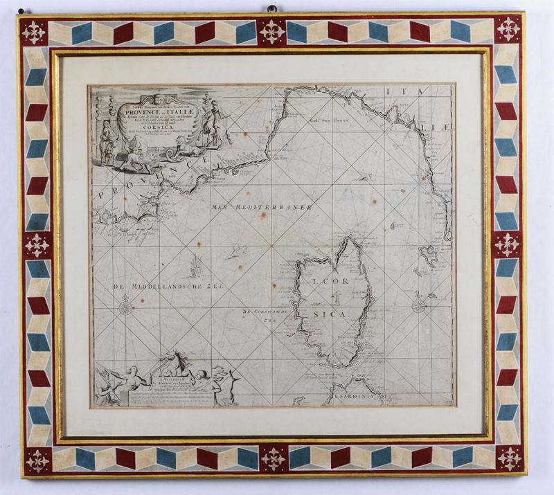 Stampa della Provence Italie, Corsica, Gerard Van Keulen, Olanda 1720  - Asta Arte Marinara e Strumenti Scientifici - II - Cambi Casa d'Aste