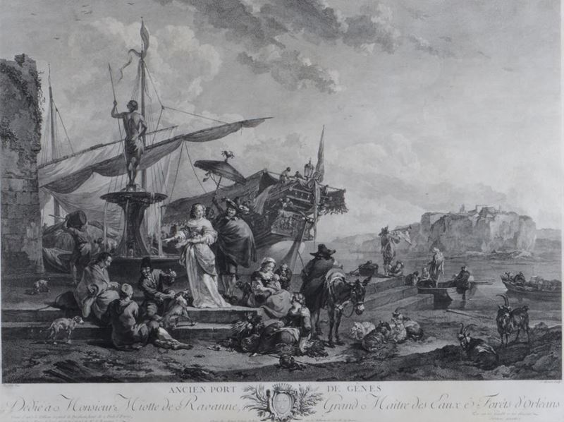Ancien port de Génes, Jacques Aliament, Francia XVIII secolo  - Asta Arte Marinara e Strumenti Scientifici - II - Cambi Casa d'Aste