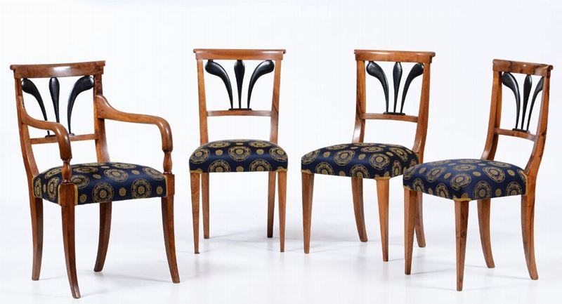 Poltrona e tre sedie Carlo X, XIX secolo  - Asta Asta a Tempo Arredi e Antiquariato - V - Cambi Casa d'Aste
