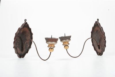 Coppia di Appliques in Legno Dipinto e Dorato e Metallo, XVIII-XIX Secolo