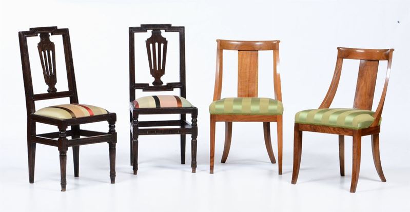 Due coppie di sedie differenti, XIX secolo  - Auction Fine Art Timed Auction - V - Cambi Casa d'Aste