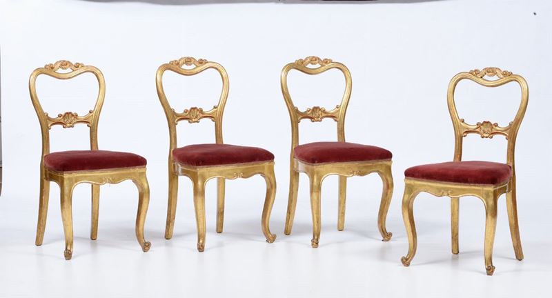 Quattro sedie in legno dorato in stile  - Asta Asta a Tempo Arredi e Antiquariato - V - Cambi Casa d'Aste