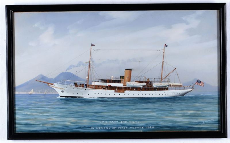 Luca Papaluca (1892-1934) Ritratto del MY Happy Days in navigazione  - Auction Maritime Art and Scientific Instruments - II - Cambi Casa d'Aste
