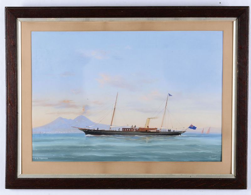 Antonio De Simone (1851-1907) Ritratto dello SY Torfrida nella baia di Napoli, 1899  - Auction Maritime Art and Scientific Instruments - II - Cambi Casa d'Aste