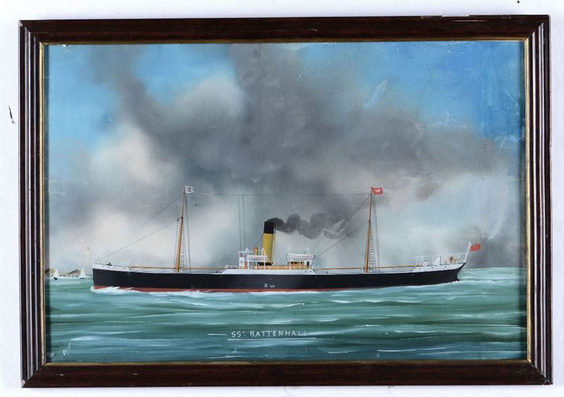 Scuola napoletana del XIX secolo Ritratto della SS Battenhall in navigazione  - Auction Maritime Art and Scientific Instruments - II - Cambi Casa d'Aste