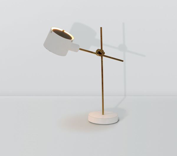 Tito Agnoli, an adjustable table lamp with a brass and lacquered metal structure. Oluce Prod., Italy, 1950 ca.