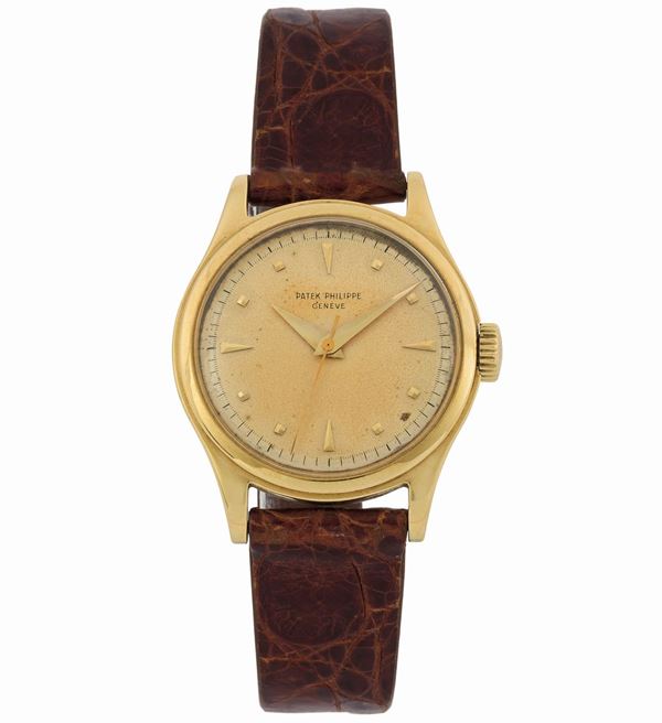 Patek Philippe, Genève, movement No. 703486, case No. 680957, Ref. 2508. Very fine, water-resistant, center seconds, 18K yellow gold wristwatch with original gold buckle. Made circa 1950. Accompanied by the Exctract