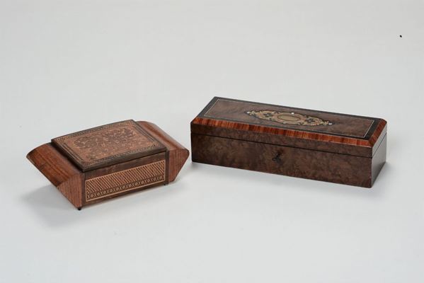 Lotto di due scatole in legno impiallacciato, XIX-XX secolo