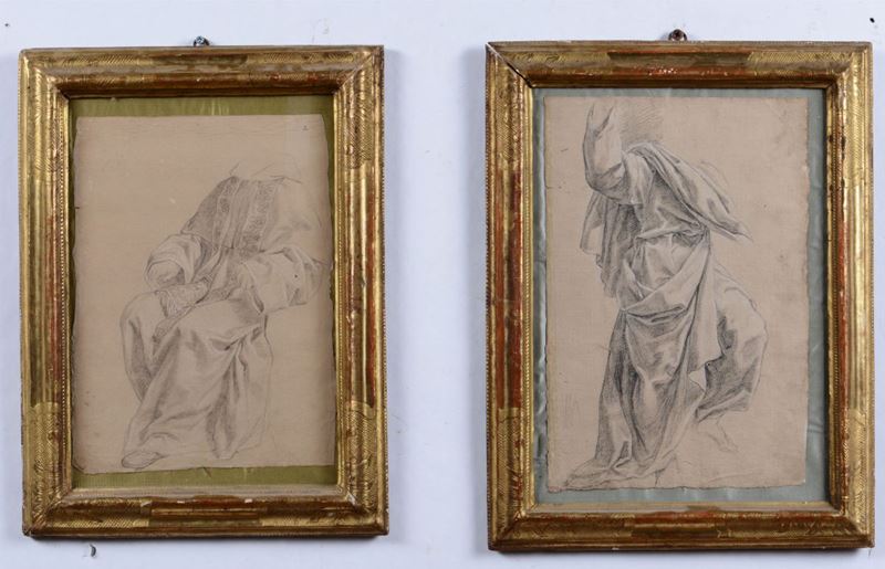 Coppia di disegni raffiguranti studi di figure, XVIII-XIX secolo  - Auction Paintings and Drawings Timed Auction - I - Cambi Casa d'Aste