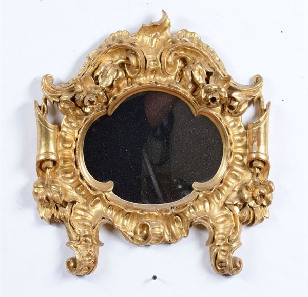 Specchierina di cartagloria in legno intagliato e dorato, XIX secolo