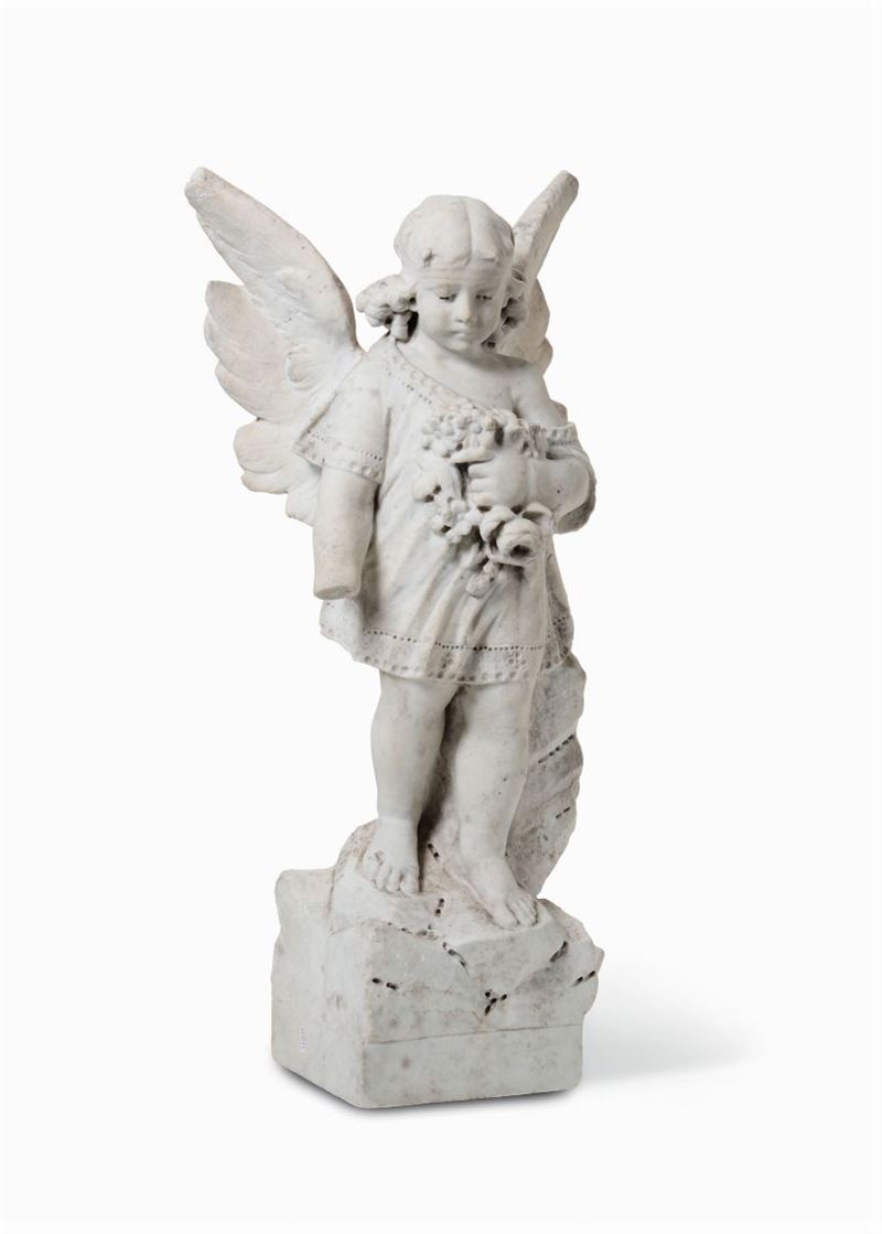 Angelo in marmo bianco. Scultore del XIX secolo  - Auction Fine Art - I - Cambi Casa d'Aste