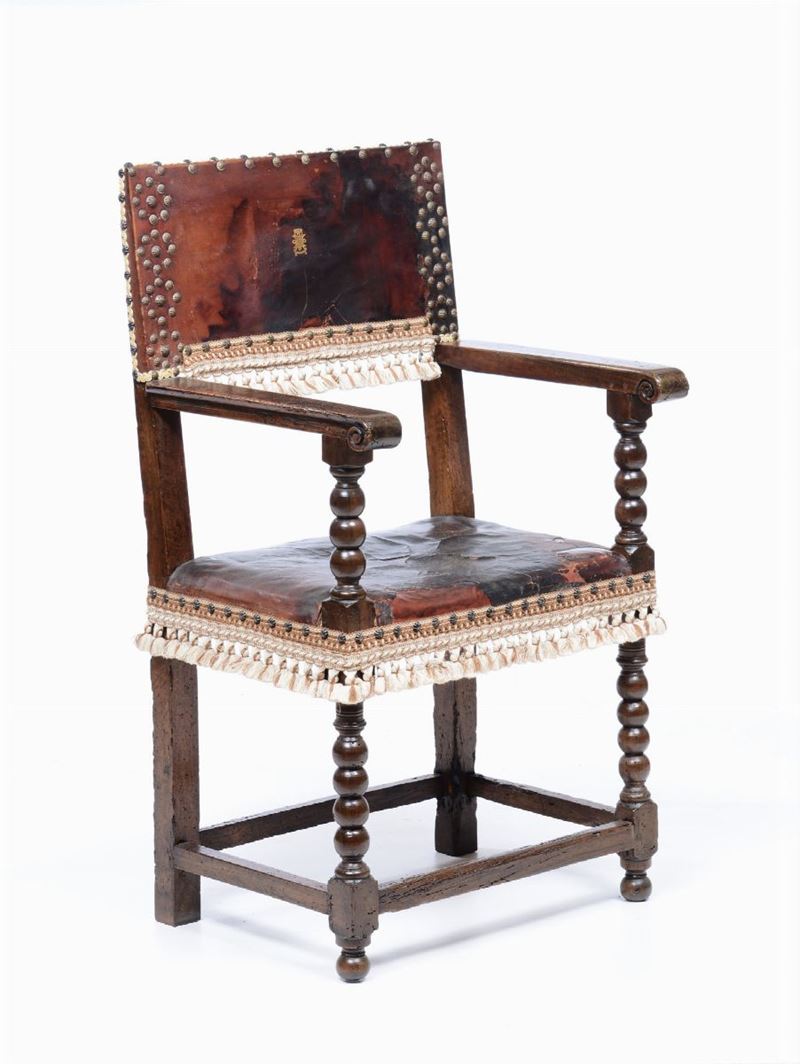 Poltrona in legno e pelle, XVIII secolo  - Auction Fine Art Timed Auction - V - Cambi Casa d'Aste