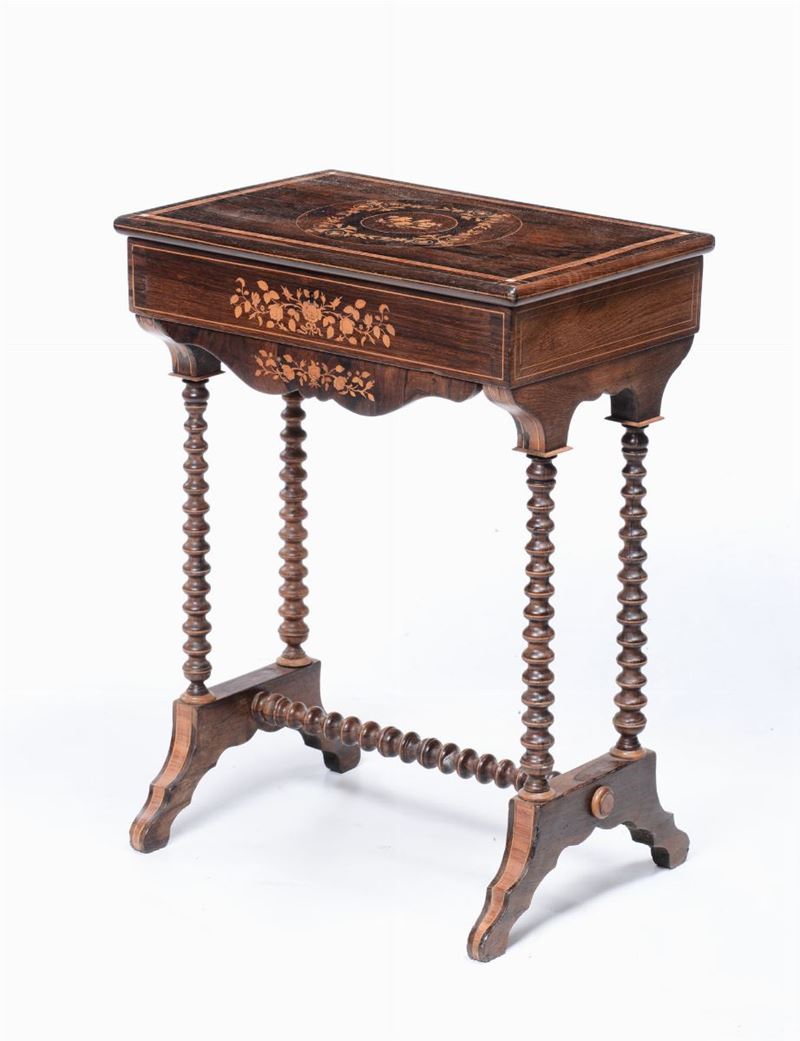 Tavolo da lavoro impiallacciato in legni vari, XIX secolo  - Auction Fine Art Timed Auction - V - Cambi Casa d'Aste