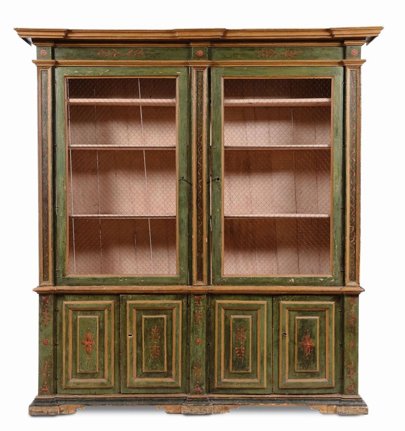 Libreria con alzata laccata a fondo verde, XVIII-XIX secolo  - Auction Fine Art - I - Cambi Casa d'Aste