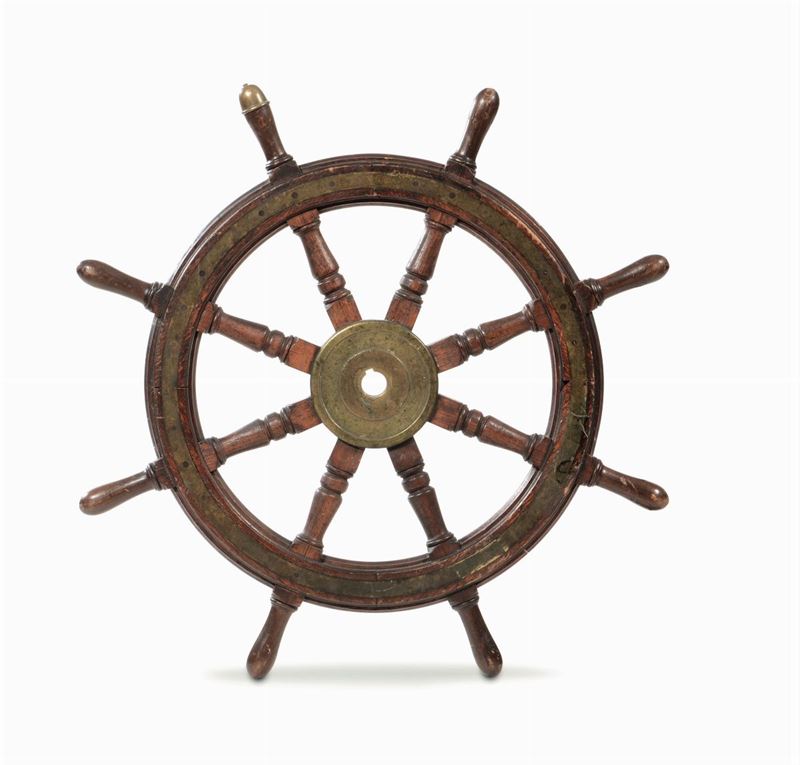 Timone in legno a 8 caviglie con mozzo in ottone, XIX secolo  - Auction Maritime Art and Scientific Instruments - II - Cambi Casa d'Aste
