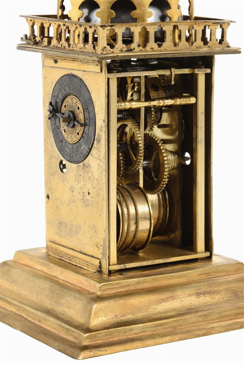 Raro Orologio Ad Edicola Cassa in Bronzo Dorato, Germania Augsburg XVI-XVII Secolo