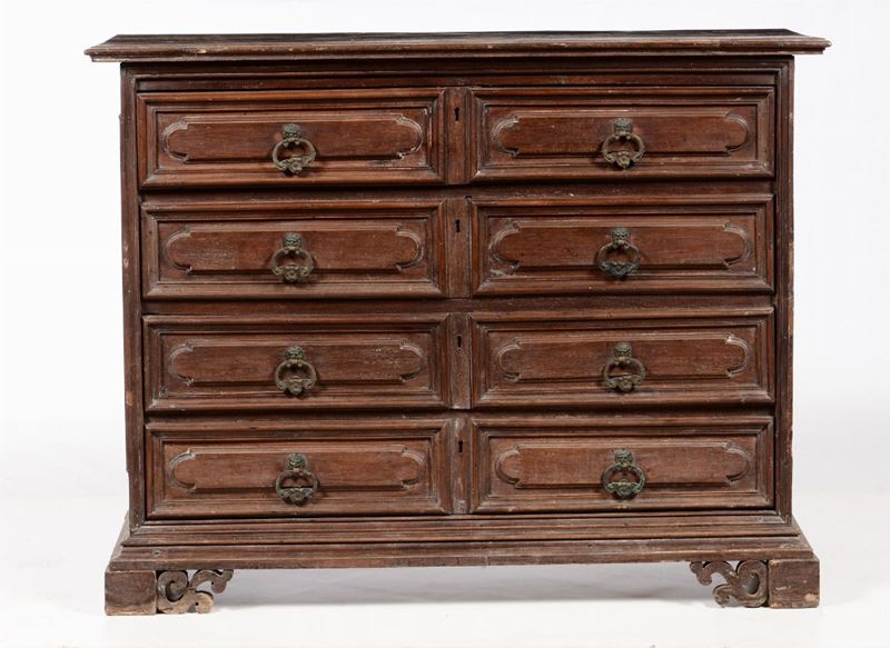 Comò in legno di noce a quattro cassetti pannellati, XVIII  secolo  - Auction Fine Art Timed Auction - V - Cambi Casa d'Aste