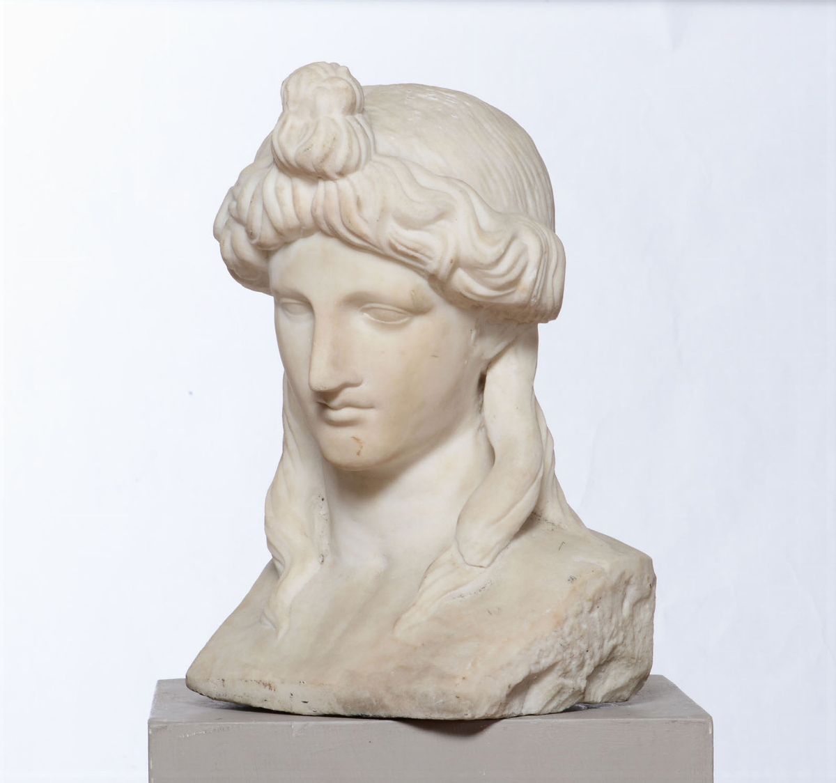 Testa in Marmo Bianco (antinoo?). Scultore Neoclassico del XVIII-XIX Secolo