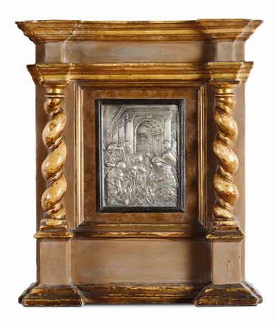 Placca in Argento Fuso e Cesellato Raffigurante “adorazione” di Gusto Rinascimentale. Probabile X...
