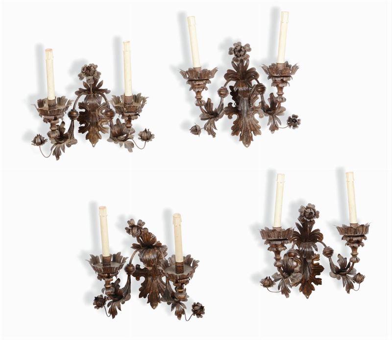 Quattro appliques in ferro battuto, XIX secolo  - Auction Fine Art - I - Cambi Casa d'Aste