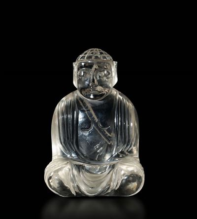 Figura di Buddha Seduto Scolpito in Cristallo di Rocca, Cina, XX Secolo