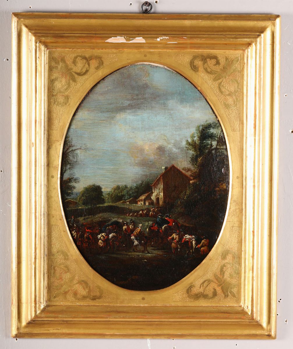 Scuola Italiana del XVIII Secolopaesaggi con Cavalieri