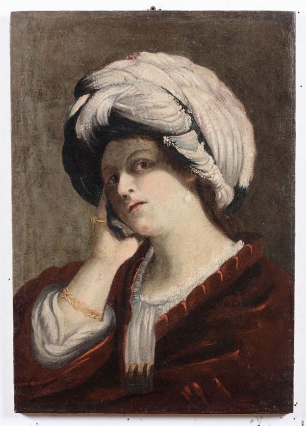 Pittore del XIX secolo Ritratto di dama con turbante
