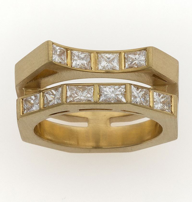 Enrico Cirio. â€œSestanteâ€ anello con diamanti taglio princess per ct 1,65  - Asta Fine Jewels - II - Cambi Casa d'Aste
