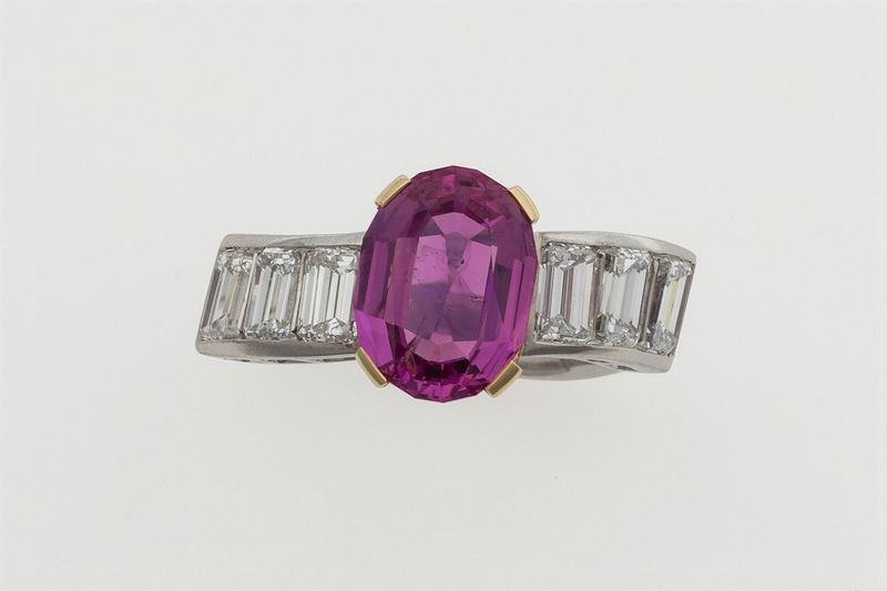 Pink sapphire and diamond ring. Signed Enrico Cirio  - Auction Fine Jewels - Cambi Casa d'Aste