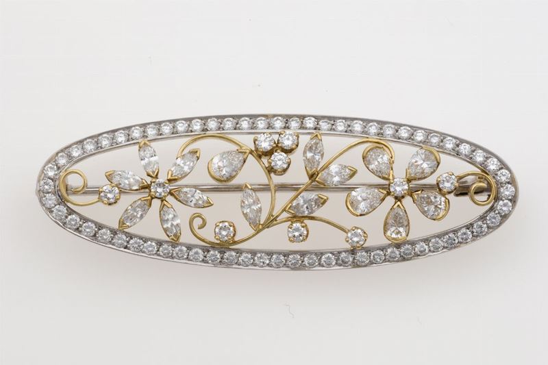 Diamond and gold brooch. Signed Enrico Cirio  - Auction Fine Jewels - II - Cambi Casa d'Aste
