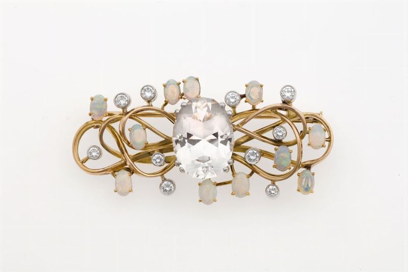 Topaz, diamond and opal brooch. Signed Enrico Cirio  - Auction Fine Jewels - Cambi Casa d'Aste