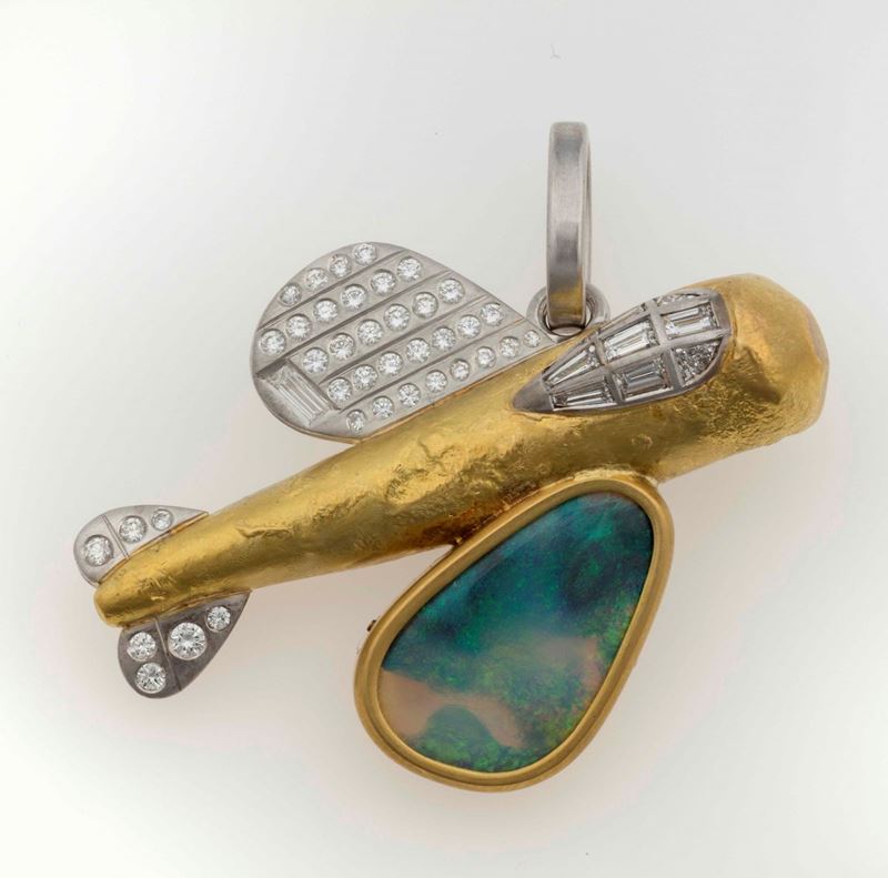 Opal, diamond, gold and platinum pendant/brooch. Signed Enrico Cirio  - Auction Fine Jewels - Cambi Casa d'Aste