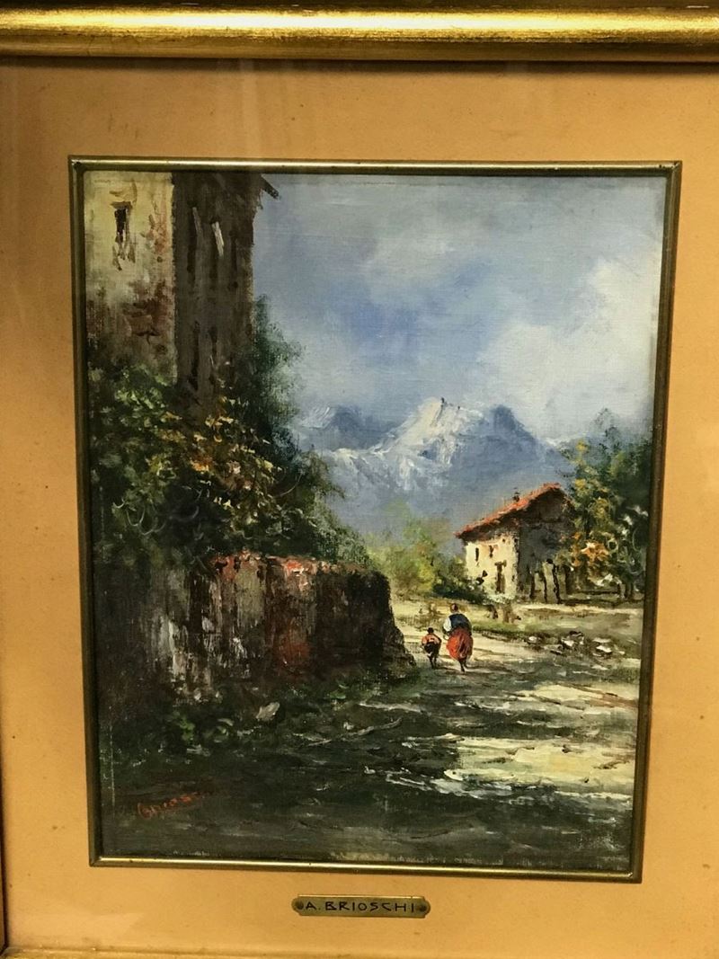 Anton Brioschi (1855-1920) Paesaggio con strada e due figure  - Asta Asta a Tempo Dipinti e Disegni - I - Cambi Casa d'Aste