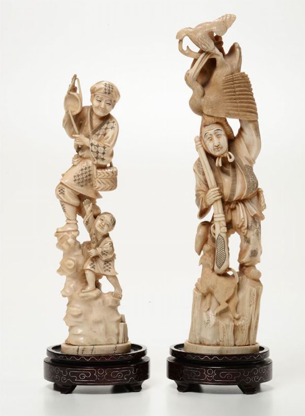 Two ivory groups, Japan, early 1900s